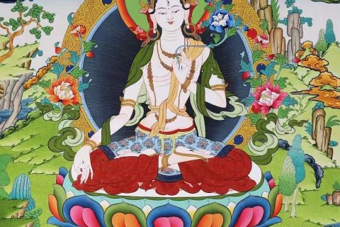 编号138-453982：彩绘唐卡-白度母·长寿三尊（75*50CM左右）