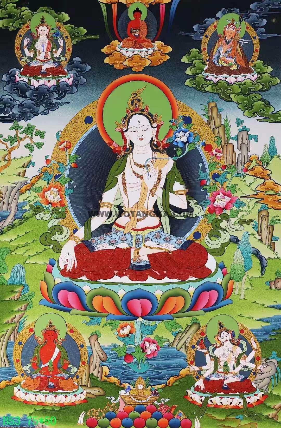 编号138-453982:彩绘唐卡-白度母·长寿三尊(75*50CM左右)