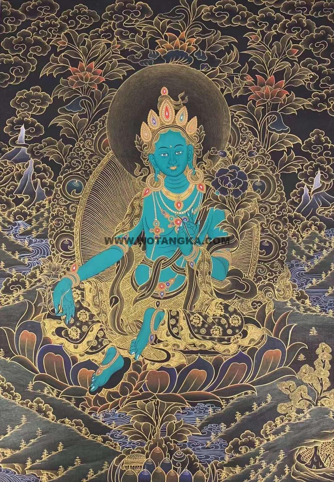 编号155-957198：黑金唐卡-绿度母（45*35CM左右）