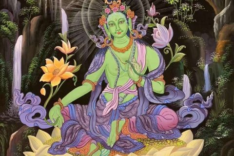 编号162-792275：彩绘唐卡-绿度母（65*45CM左右）