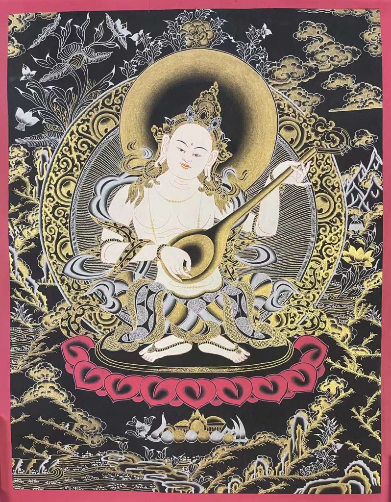 编号155-250867：黑金唐卡-妙音天女（65*45CM左右）