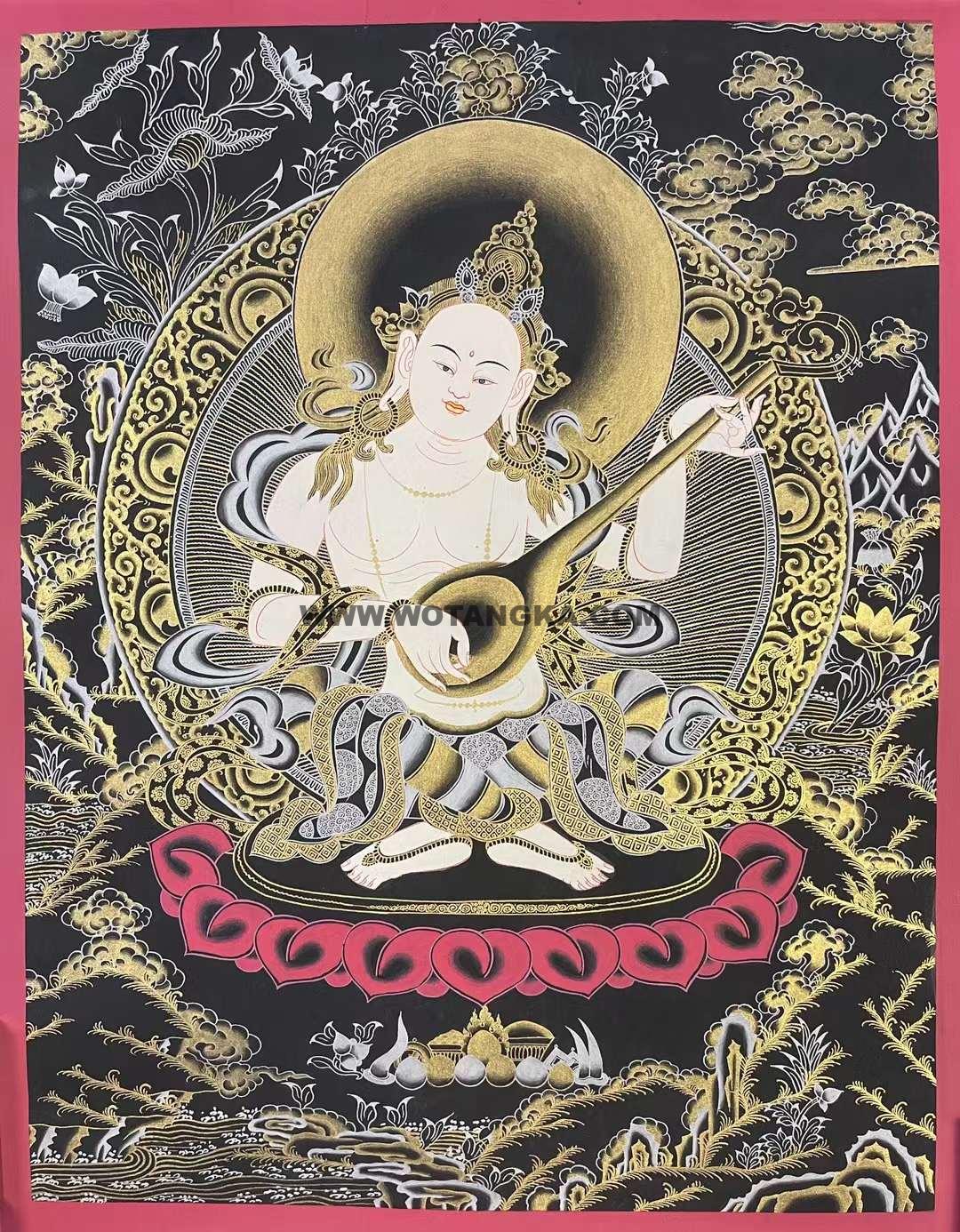 编号155-250867:黑金唐卡-妙音天女(65*45CM左右)