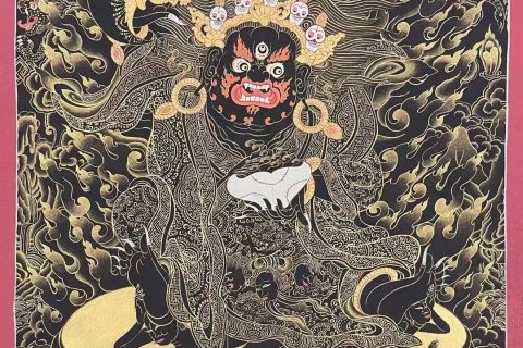 编号162-542008：黑金唐卡-黑袍金刚护法（65*45CM左右）