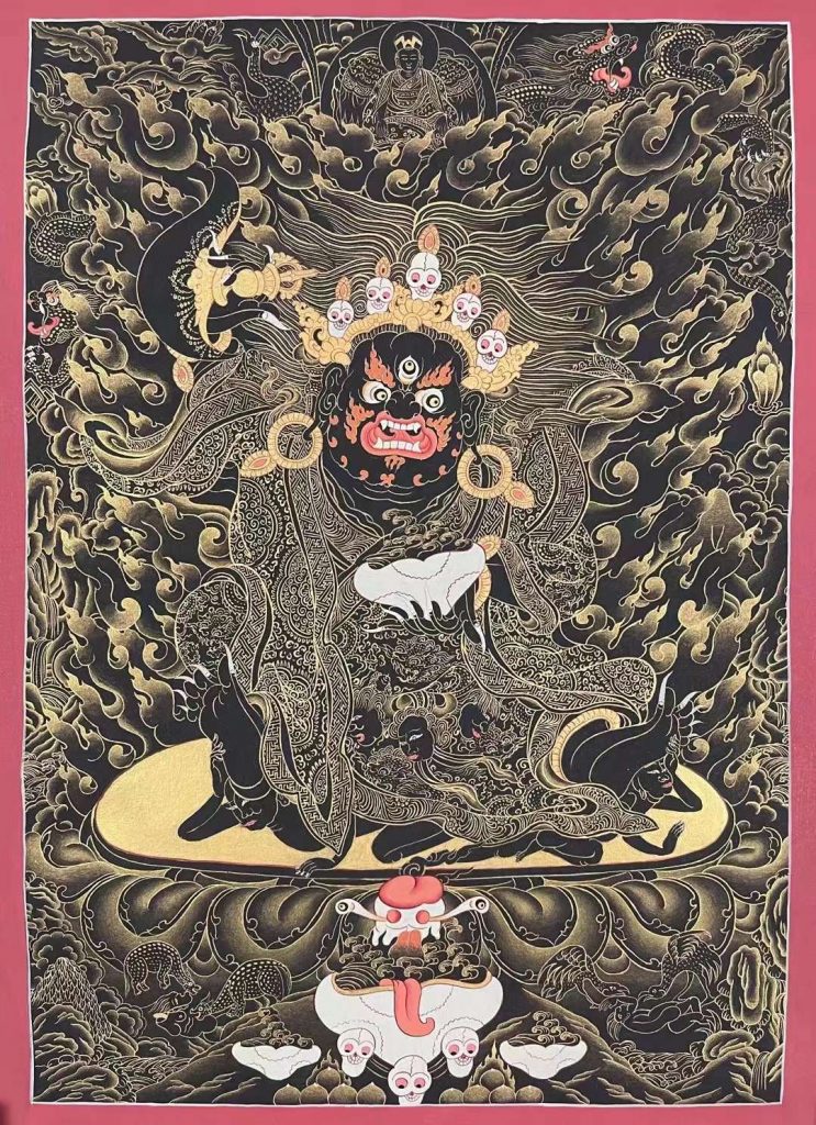 编号162-542008：黑金唐卡-黑袍金刚护法（65*45CM左右）
