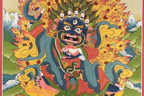 编号155-146386：彩绘唐卡-黑袍金刚护法（70*50CM左右）