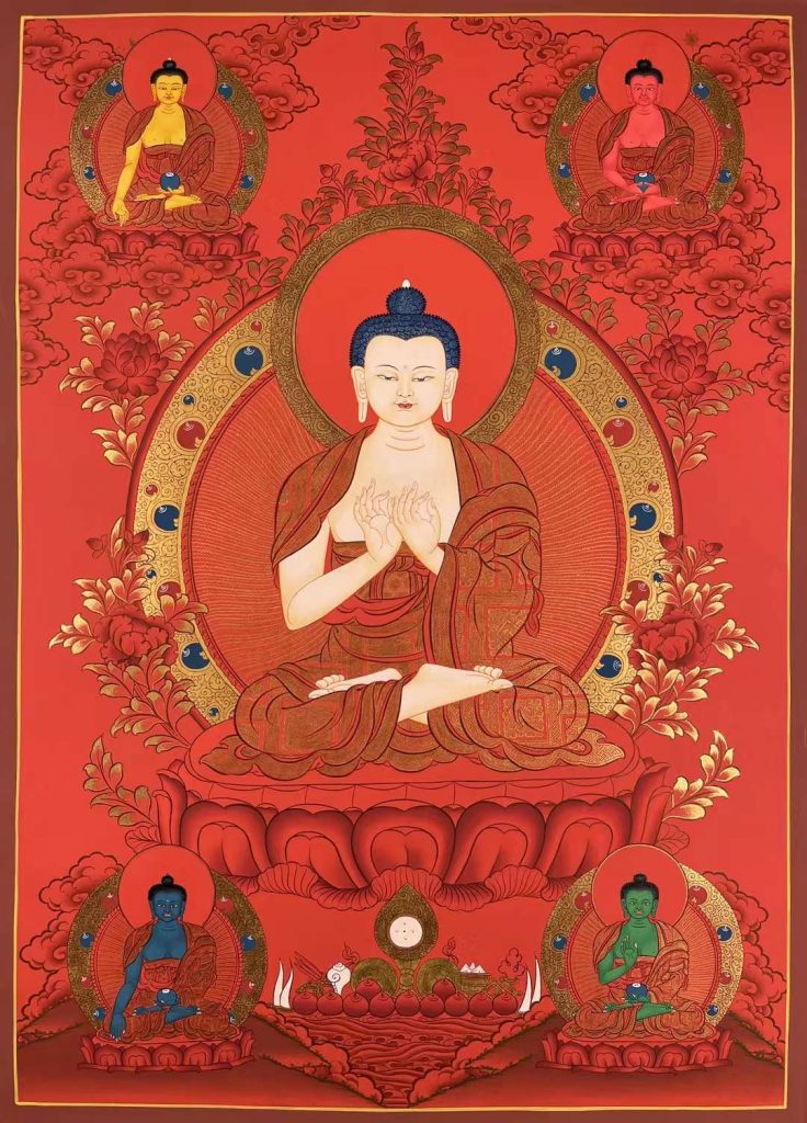 编号155-220558：红金唐卡-五方佛（75*55CM左右）
