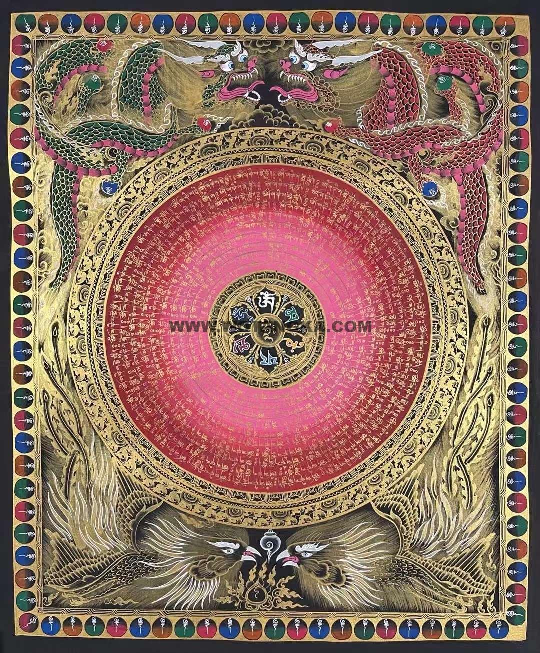 编号155-828679：彩绘唐卡-六字真言龙凤坛城（60*50CM左右）
