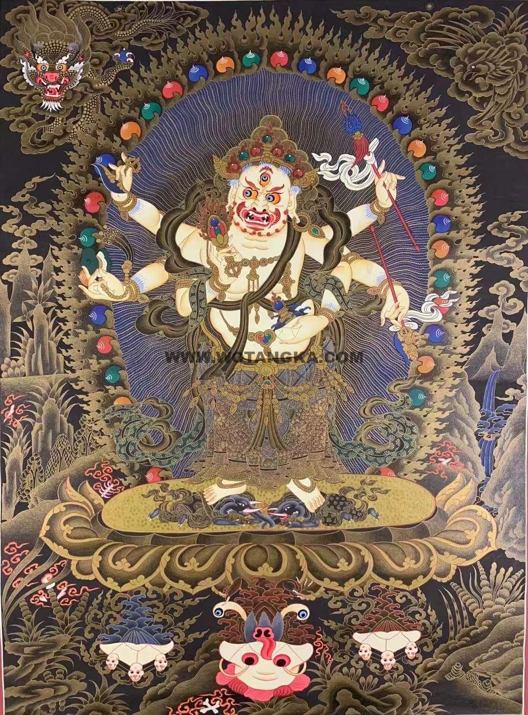 编号155-280512:黑金唐卡-白六臂玛哈嘎拉(75*50CM左右)