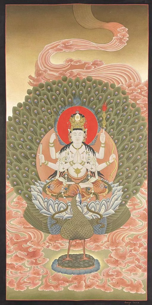 编号155-803493：彩绘唐卡-孔雀大明王（75*35CM左右）
