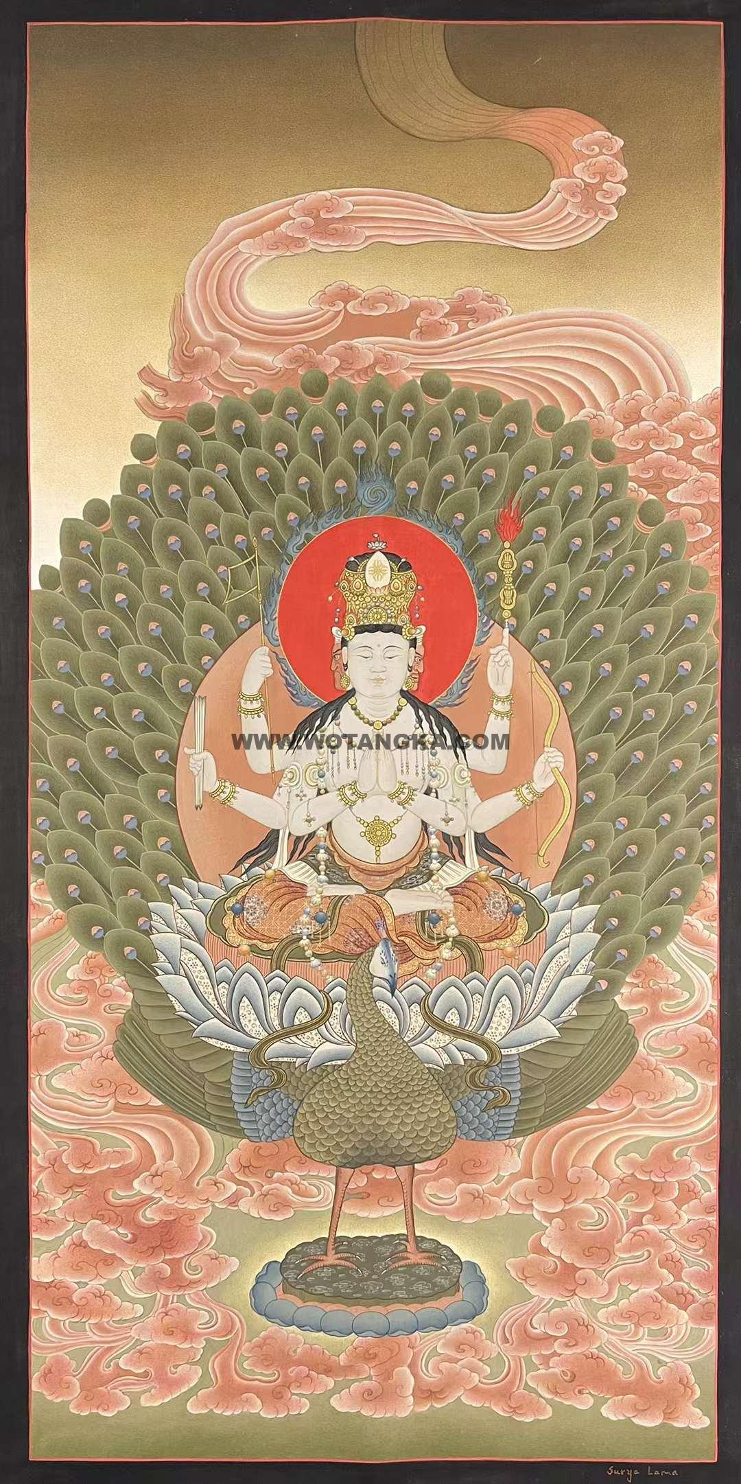 编号155-803493：彩绘唐卡-孔雀大明王（75*35CM左右）