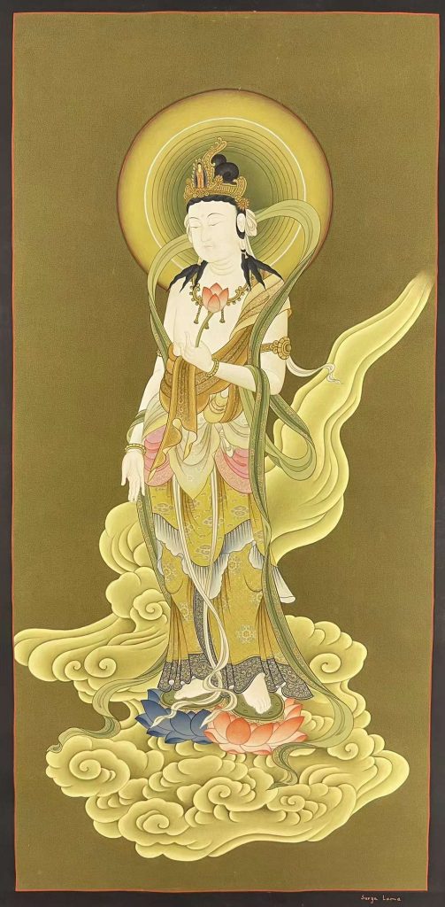 编号162-242581：彩绘唐卡-持莲观音（75*40CM左右）