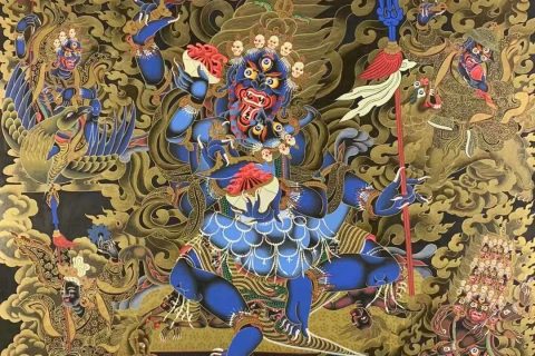 编号155-794859：黑金唐卡-四臂玛哈嘎拉（80*60CM左右）