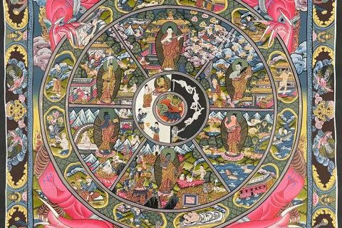 编号155-462812：彩绘唐卡-六道轮回（60*40CM左右）