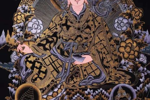 编号138-456054：黑金唐卡-莲花生大士（87*62CM左右）