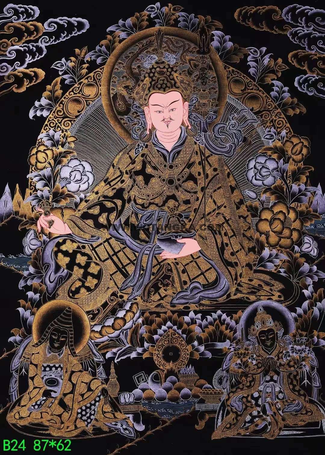 编号138-456054:黑金唐卡-莲花生大士(87*62CM左右)