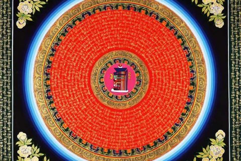 编号138-687052：彩绘唐卡-六字真言坛城（70*70CM左右）