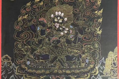 编号155-789738：黑金唐卡-四臂玛哈嘎拉（80*60CM左右）