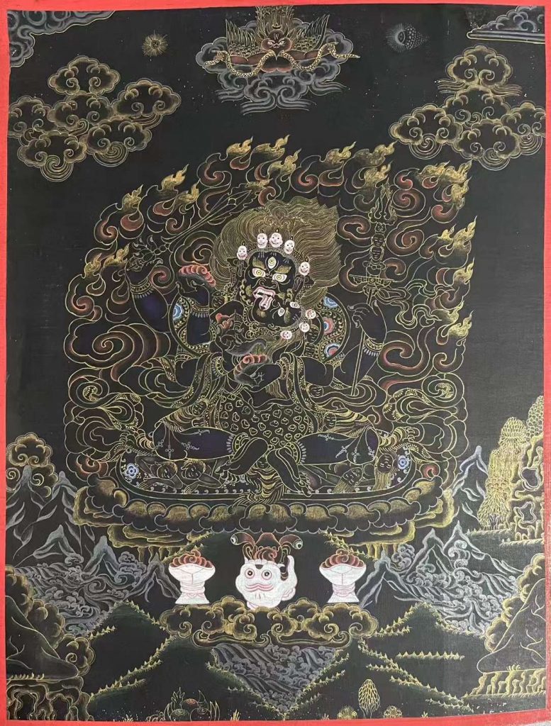 编号155-789738：黑金唐卡-四臂玛哈嘎拉（80*60CM左右）