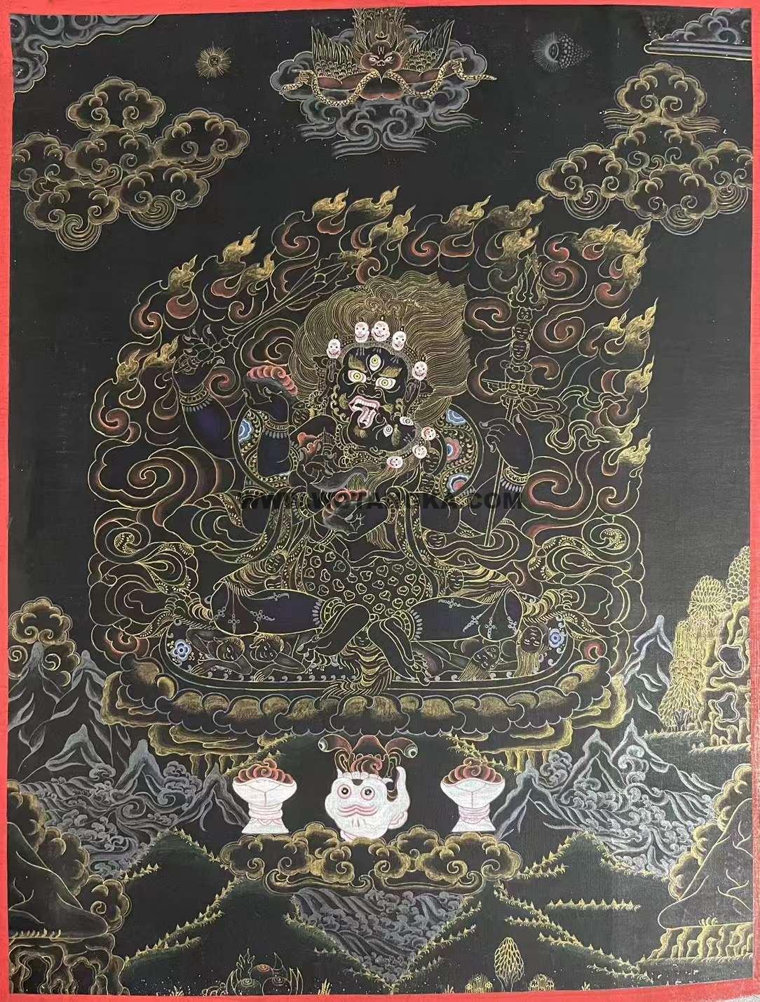 编号155-789738:黑金唐卡-四臂玛哈嘎拉(80*60CM左右)