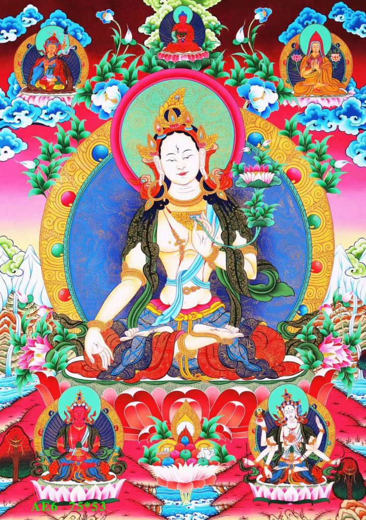 编号138-357621：彩绘唐卡-白度母·长寿三尊（75*53CM左右）