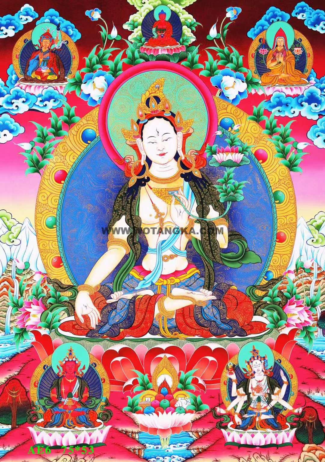 编号138-357621:彩绘唐卡-白度母·长寿三尊(75*53CM左右)