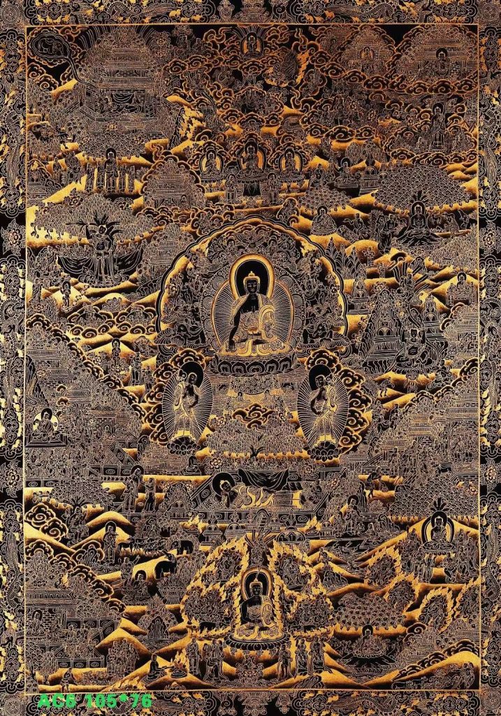 编号138-142036：黑金唐卡-释迦牟尼佛成道图（105*76CM左右）