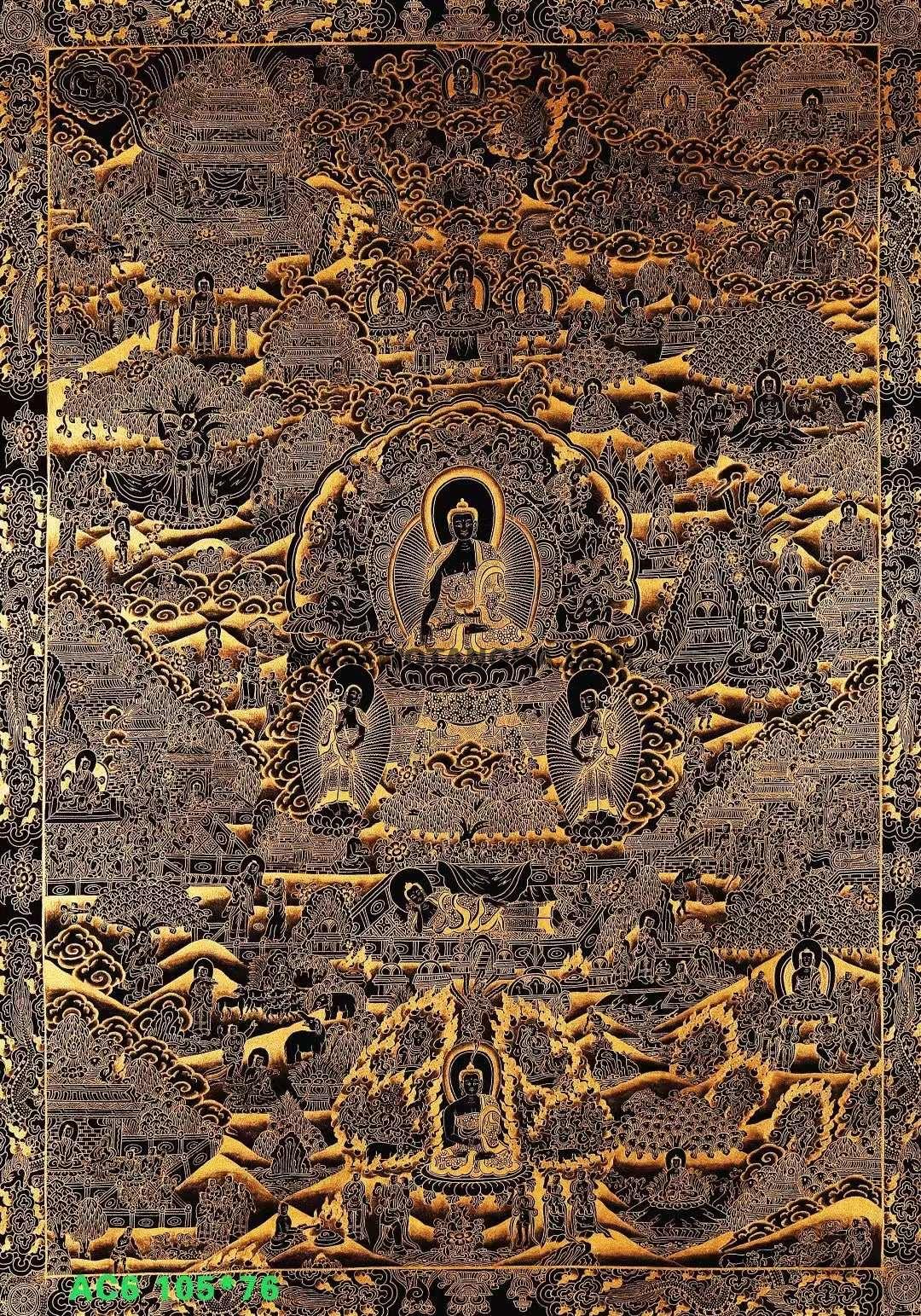 编号138-142036:黑金唐卡-释迦牟尼佛成道图(105*76CM左右)
