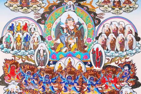 编号138-413671：彩绘唐卡-莲花生大士宁玛派皈依境（93*63CM左右）