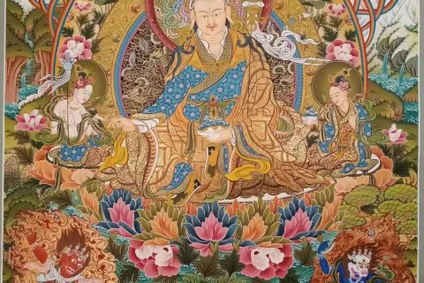 编号155-579130：彩绘唐卡-莲花生大士（100*70CM左右）