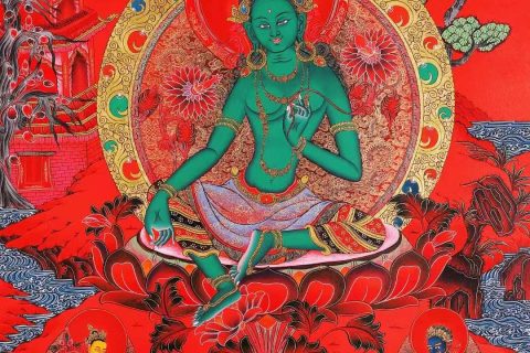 编号138-902244：红金唐卡-绿度母（75*50CM左右）