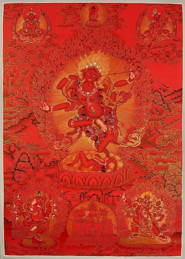 编号155-795137：红金唐卡-作明佛母（75*55CM左右）