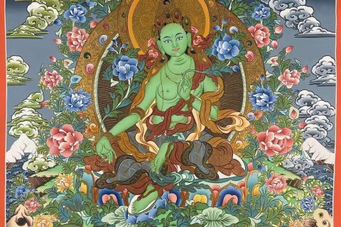 编号155-528691：彩绘唐卡-绿度母（75*55CM左右）