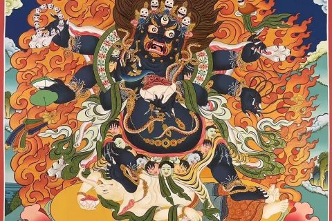 编号155-417424：彩绘唐卡-六臂玛哈嘎拉（75*55CM左右）