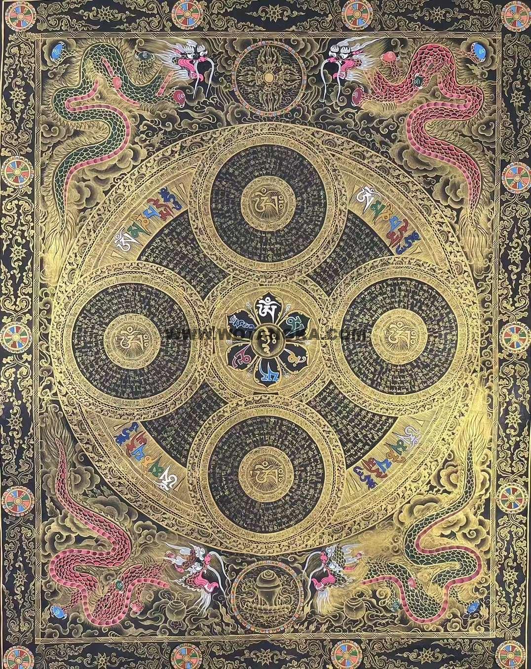 编号155-399831:黑金唐卡-六字真言龙坛城(90*70CM左右)