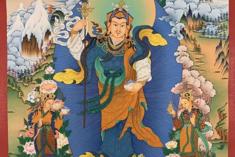 编号155-431142：彩绘唐卡-莲花生大士（90*60CM左右）