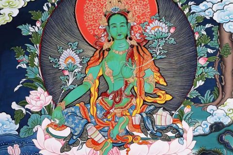 编号138-924376：彩绘唐卡-绿度母（70*49CM左右）