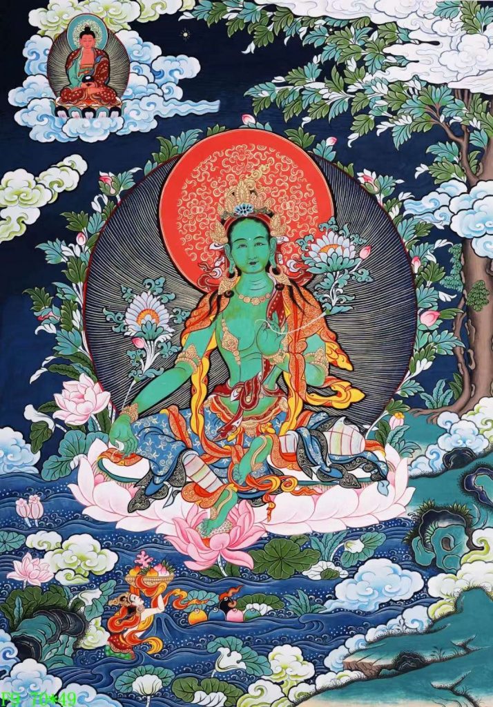 编号138-924376：彩绘唐卡-绿度母（70*49CM左右）