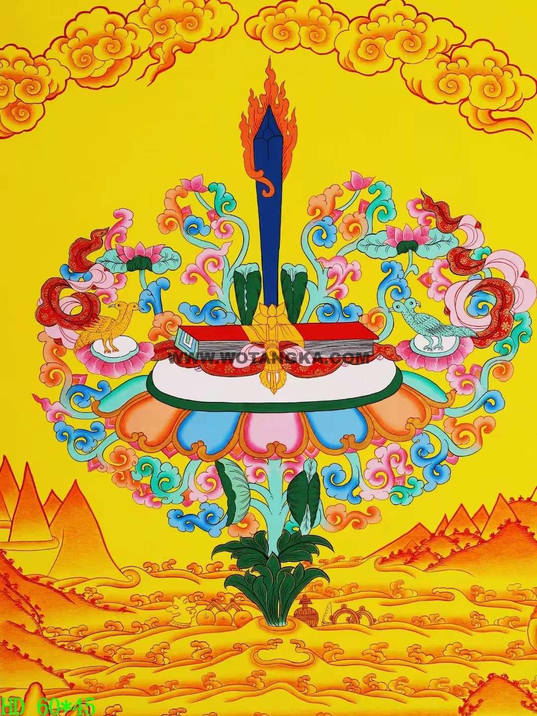 编号138-811197:彩绘唐卡-文殊菩萨法器·智慧剑·般若经(60*45CM左右)