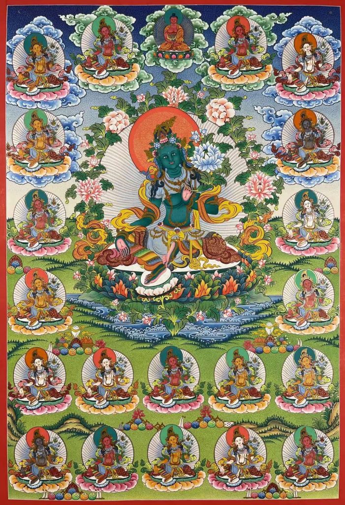编号155-958196：彩绘唐卡-二十一度母（75*55CM左右）