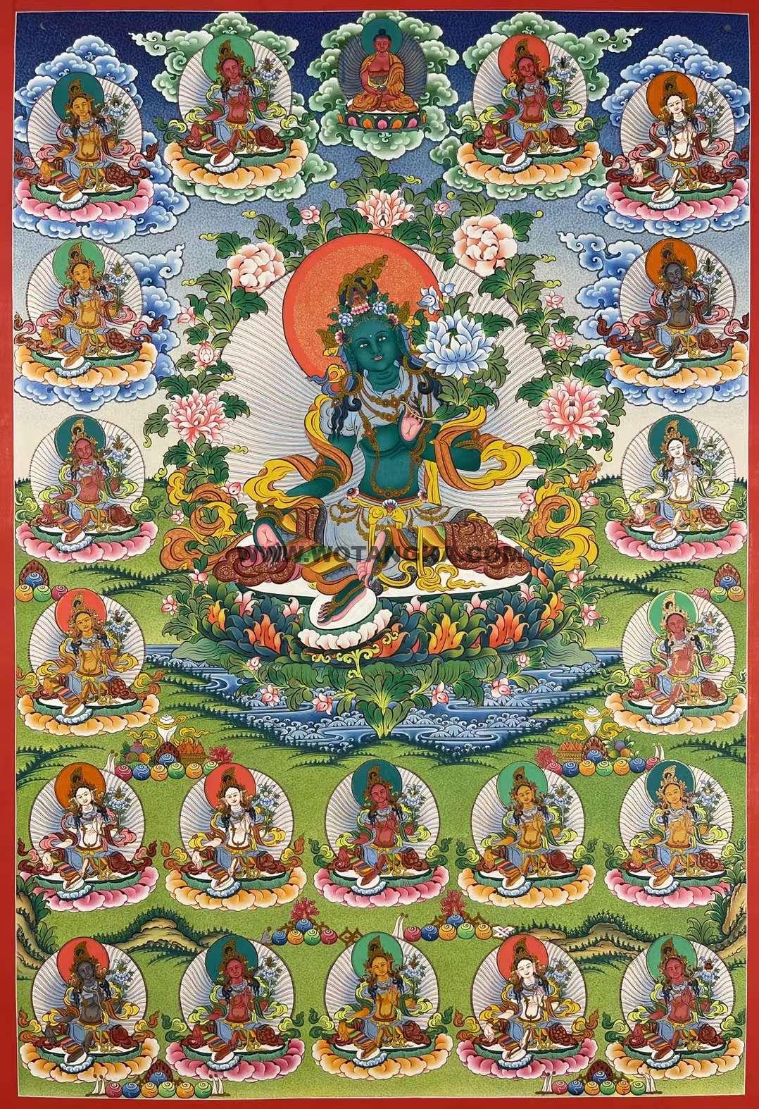 编号155-958196:彩绘唐卡-二十一度母(75*55CM左右)
