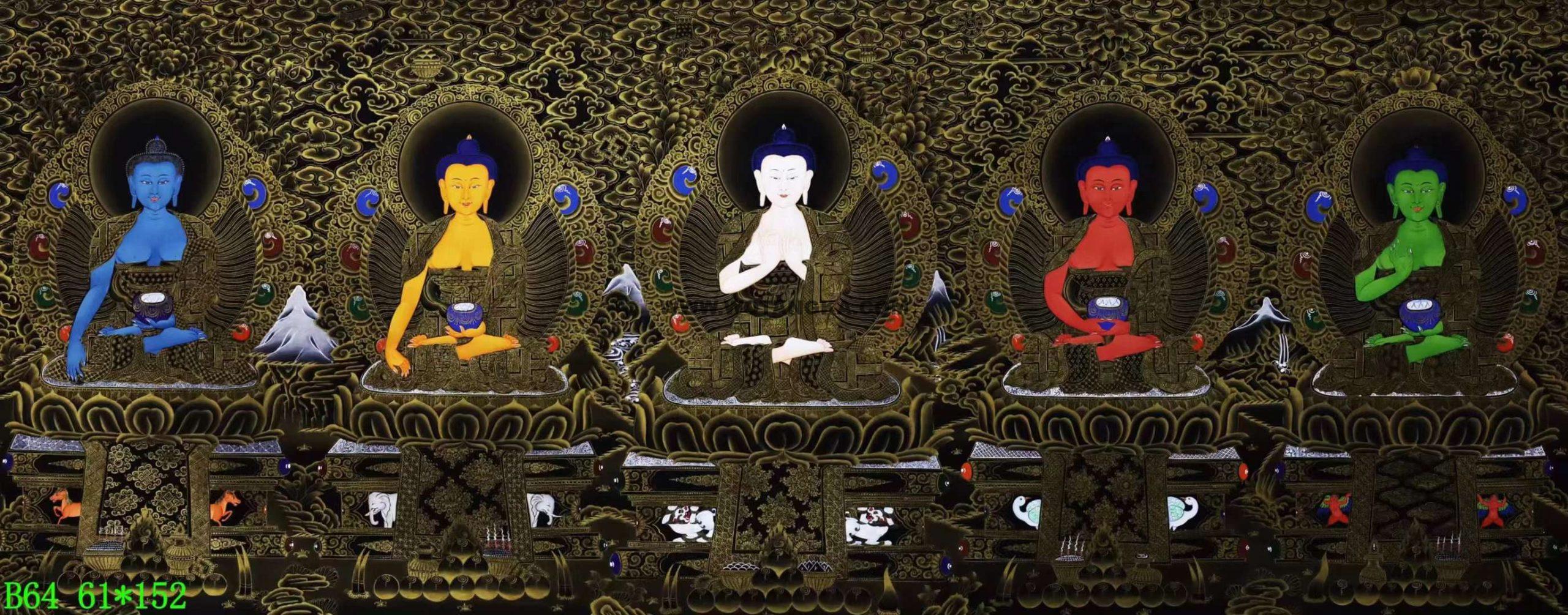 编号138-637105：黑金唐卡-五方佛（61*151CM左右）