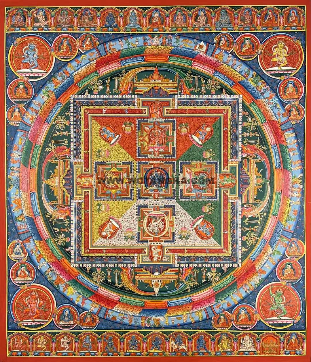 编号155-607442：彩绘唐卡-大威德金刚坛城（150*150CM左右）