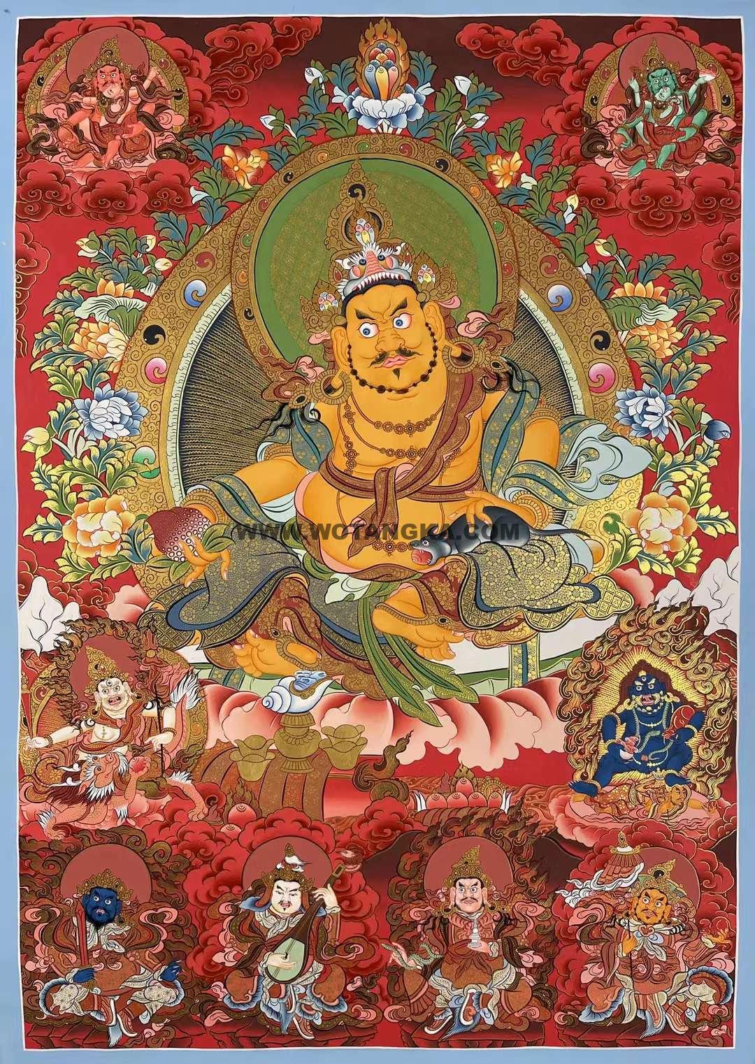编号162-871968:红金唐卡-五方财神·四大天王(90*50CM左右)