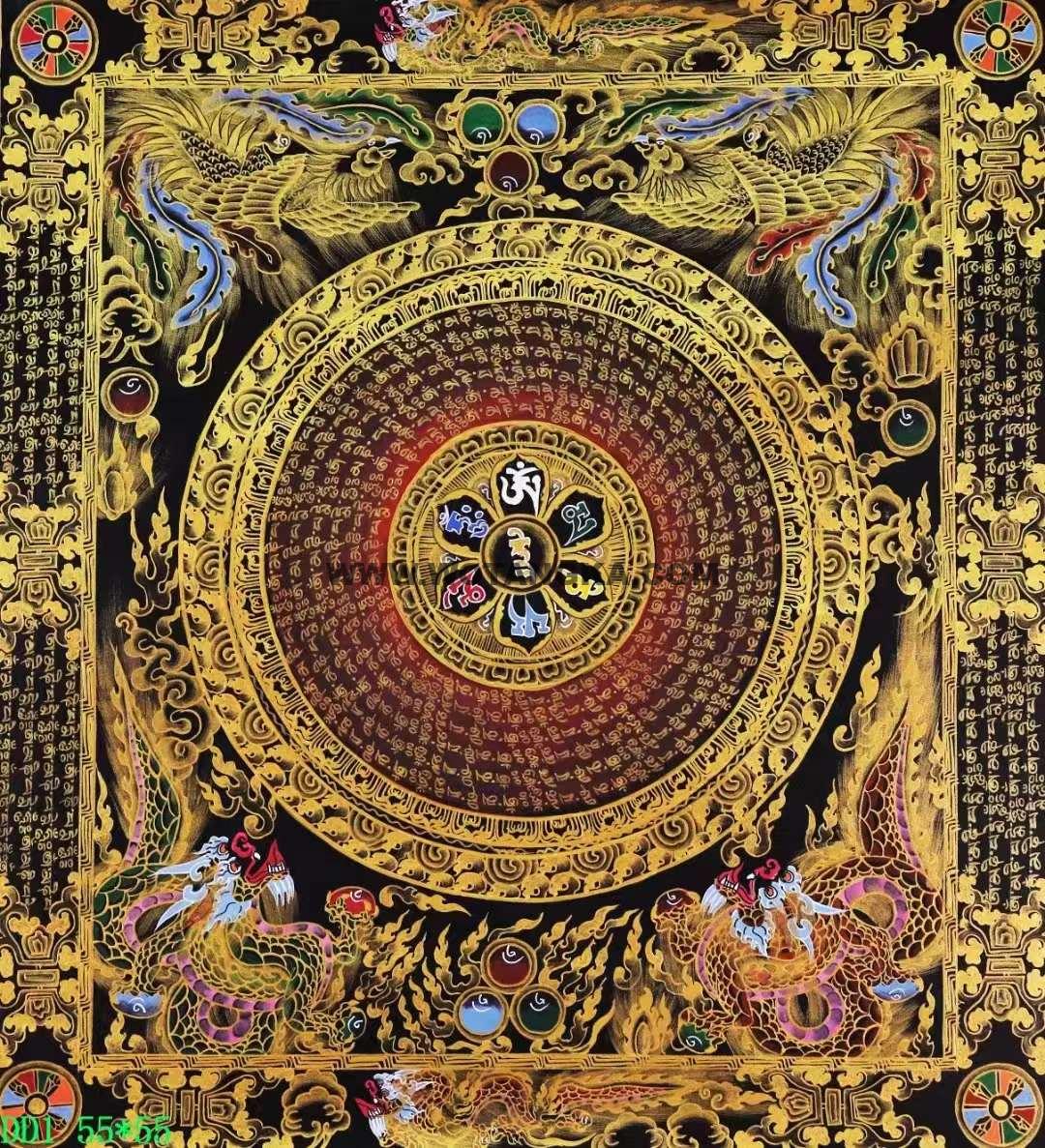 编号138-597970:彩绘唐卡-六字真言坛城(55*55CM左右)