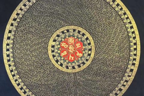 编号155-113185：黑金唐卡-六字真言坛城（130*130CM左右）