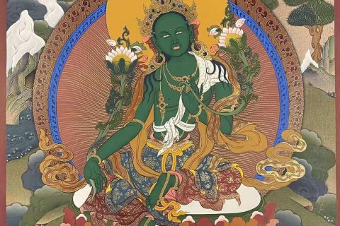 编号155-403468：彩绘唐卡-绿度母（75*55CM左右）