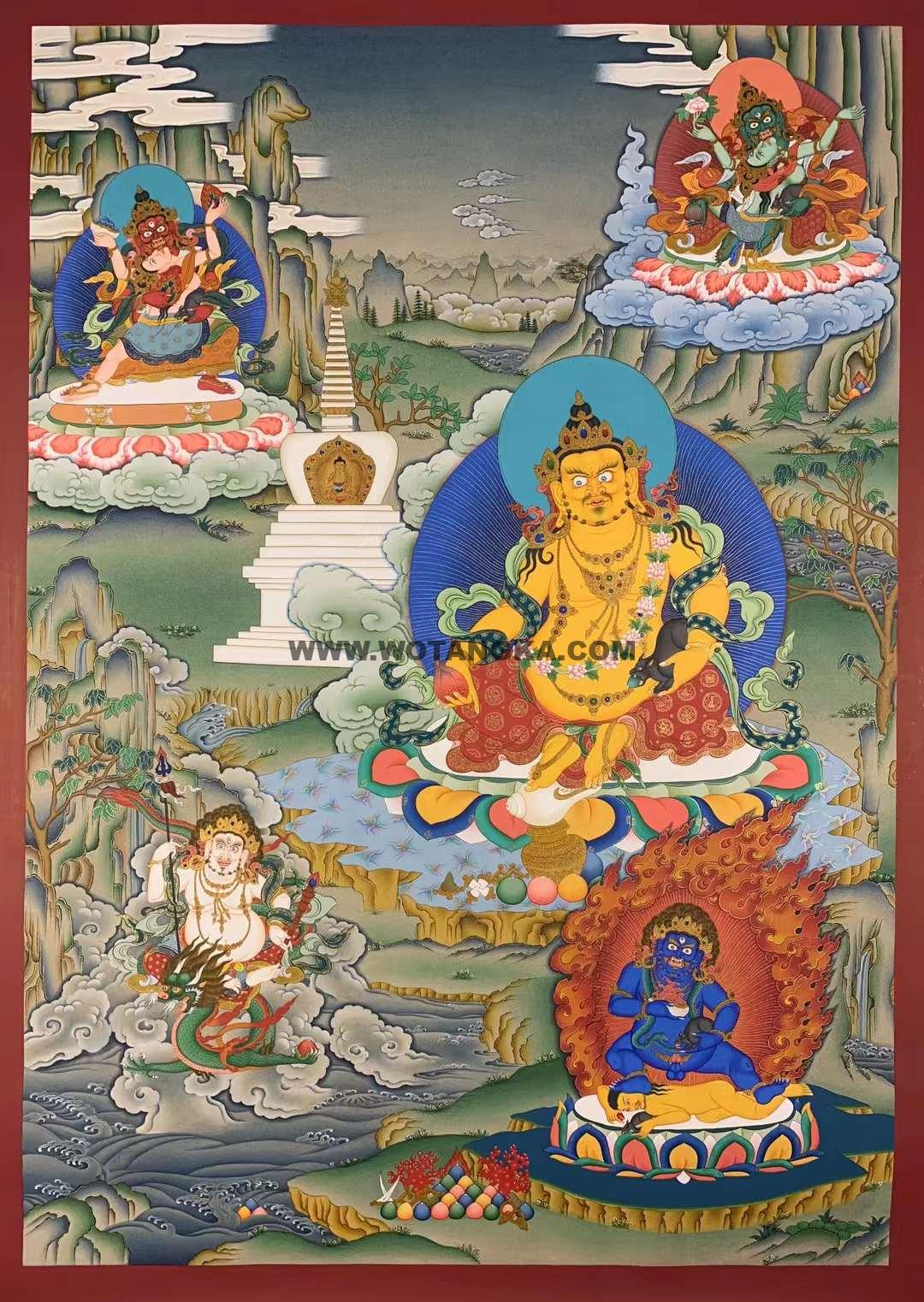 编号155-555419：彩绘唐卡-五方财神（75*55CM左右）