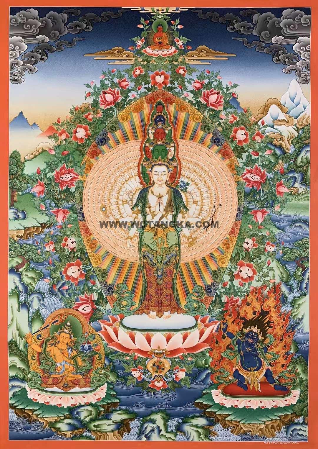 编号155-849419：彩绘唐卡-千手观音·三怙主（65*45CM左右）