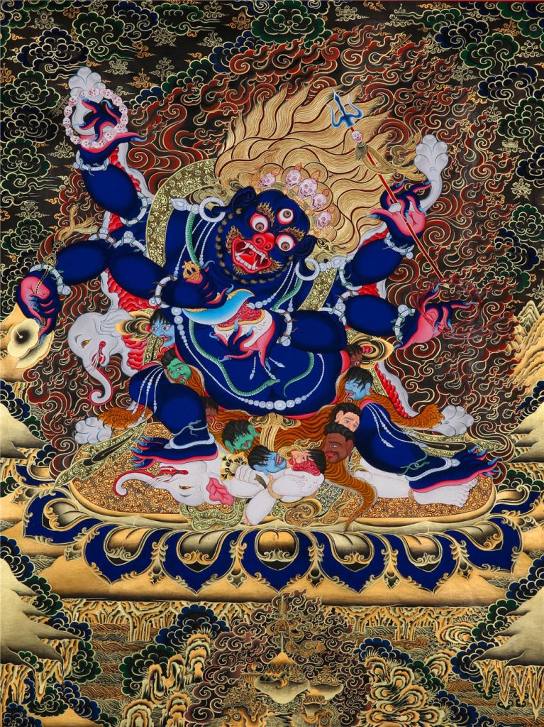 黑金唐卡-六臂大黑天