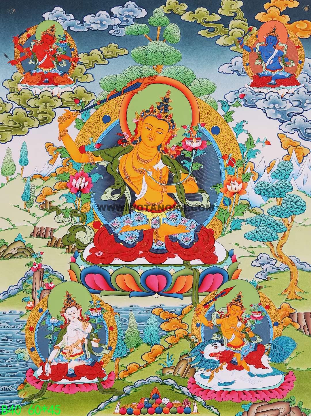 编号168-443836:彩绘唐卡-文殊菩萨·五部文殊(60*45CM左右)